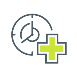 Icon mit einer Uhr, die 8 Uhr zeigt und einem Kreuz