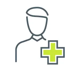 Schwarz-weiße Linienzeichnung einer Person mit grünem Pluszeichen